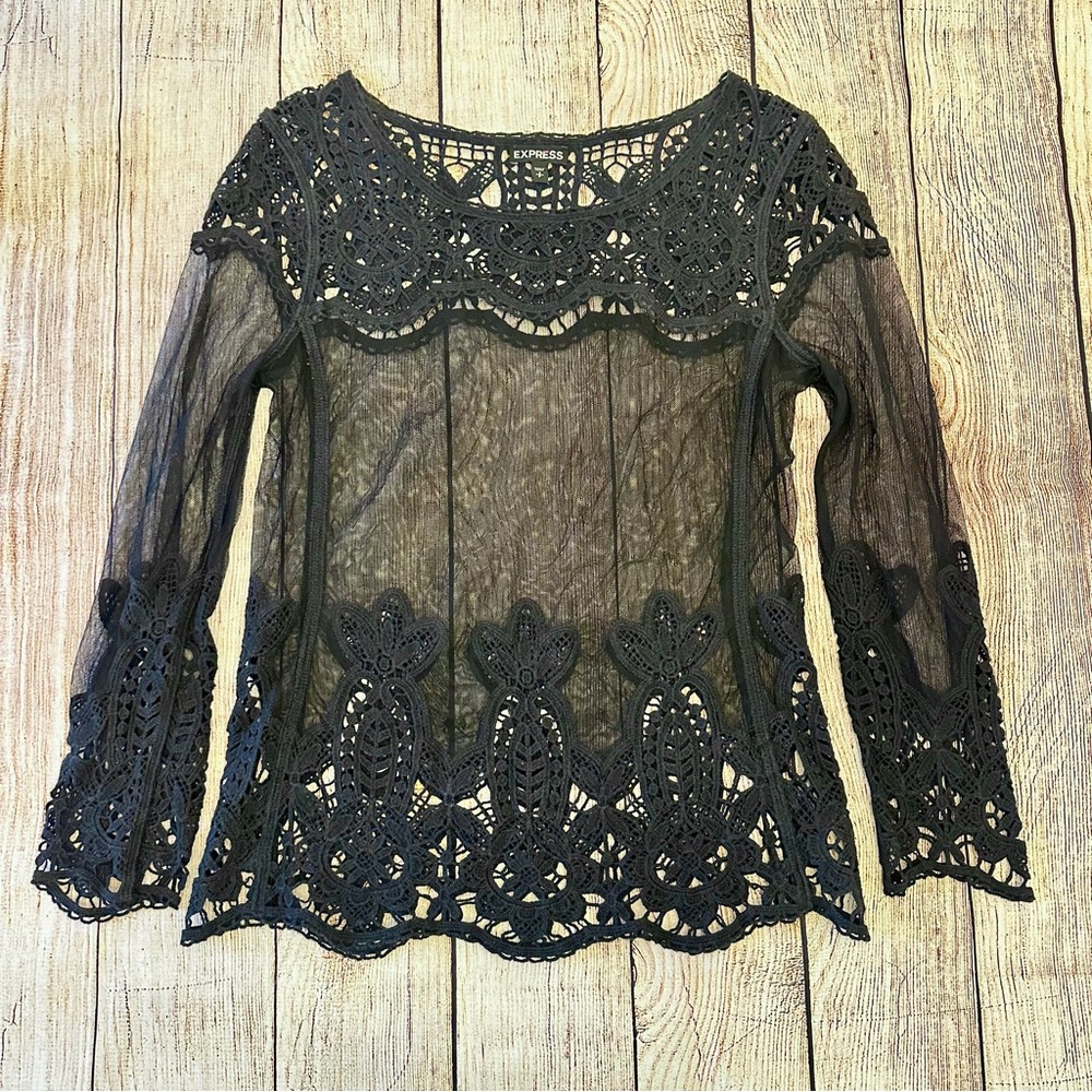 Express Black Lace Sheer Top Small E Girl Goth Whimsigoth Dark Romantic Baddie